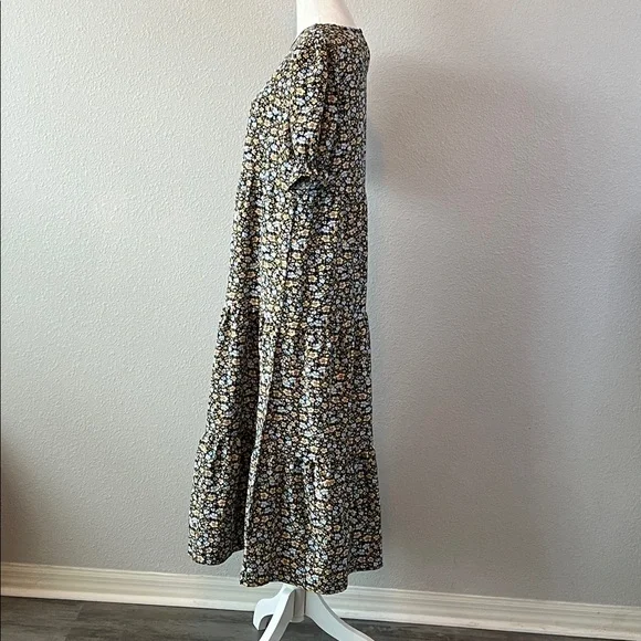 PrettyGarden Floral Ruffle Tiered Midi Dress Blue/Tan Size Small NWT - Picture 6 of 8